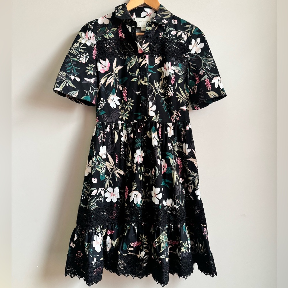 Kate Spade Black Floral Shirt Dress with Pockets